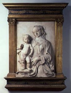 BEN119174 Madonna and Child (marble) by Verrocchio, Andrea del (1435-88) (workshop of) marble 57x84 Museo Nazionale del Bargello, Florence, Italy Italian, out of copyright